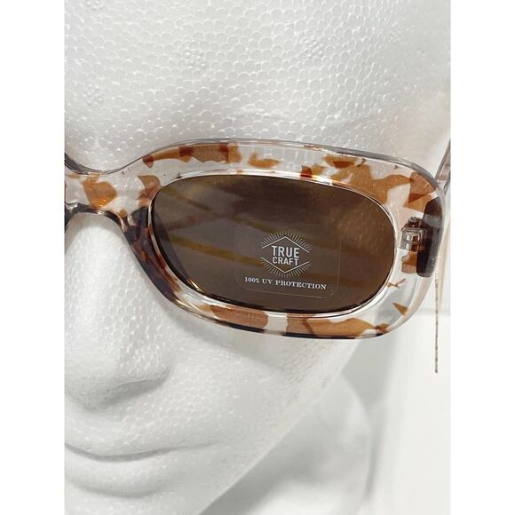 True Craft Small Rectangle Marble Tortoise Shell Printed Sunglasses Clear Brown - Picture 5 of 7